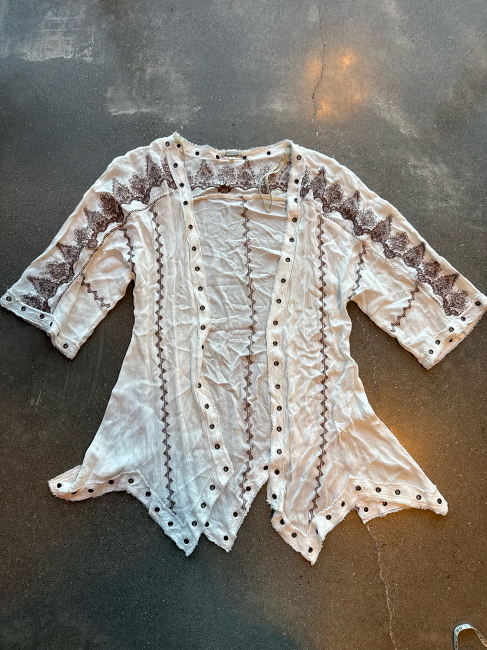 gimmicks by BKE White Cardigan with Brown Embroidery